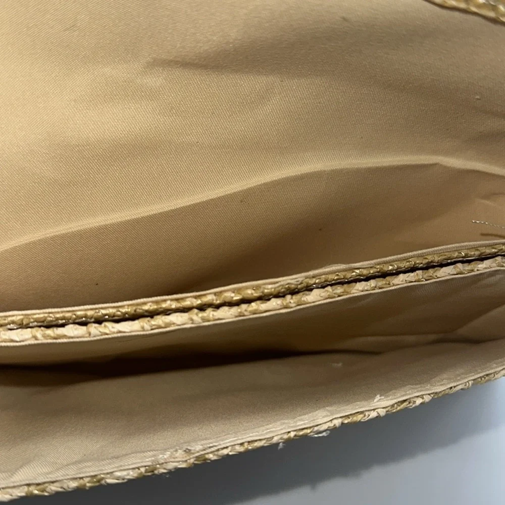 Bohemian Straw Weave Gold Hardware Clutch Purse
